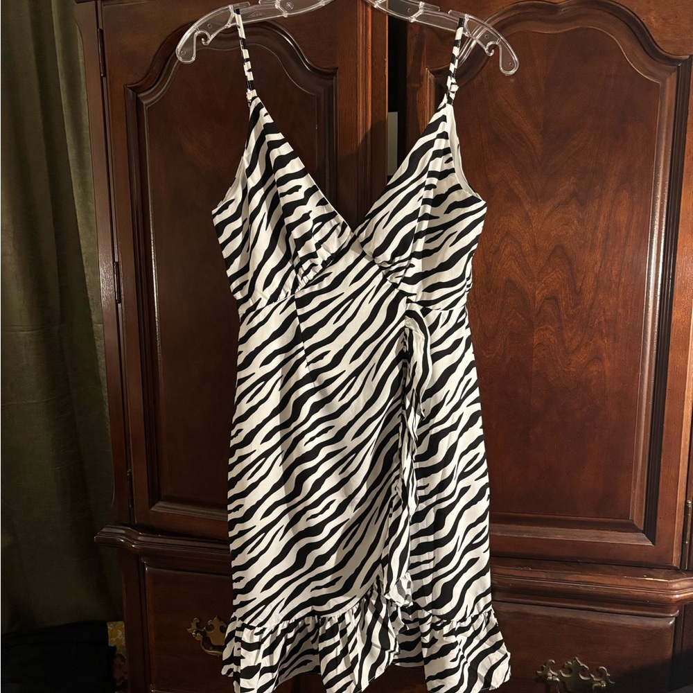 Zebra Y2K Print Ruffle Spaghetti Strap Mini Dress Dance Party Dress Lined